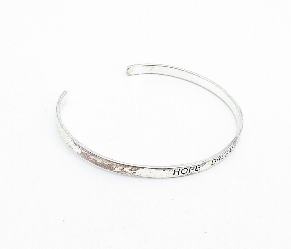 925 Sterling Silver Vintage Hope Dream Believe Stamped Cuff Bracelet BT3216