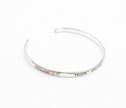 925 Sterling Silver Vintage Hope Dream Believe Stamped Cuff Bracelet BT3216