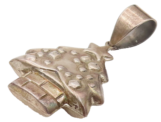 925 Serling Silver  Vintage 3D Mini Star At Top Christmas Tree Pendant PT22047
