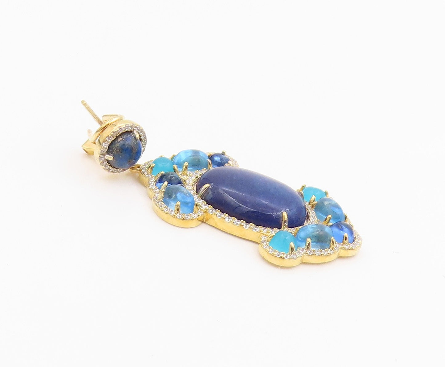 925 Sterling Silver Vintage Earrings Gold Plated Multi Gemstone Drop  EG14245
