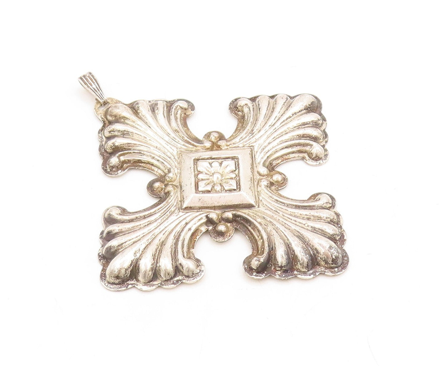 925 Sterling Silver Vintage Pendant REED & BARTON 1973 Swirly Cross  PT23844