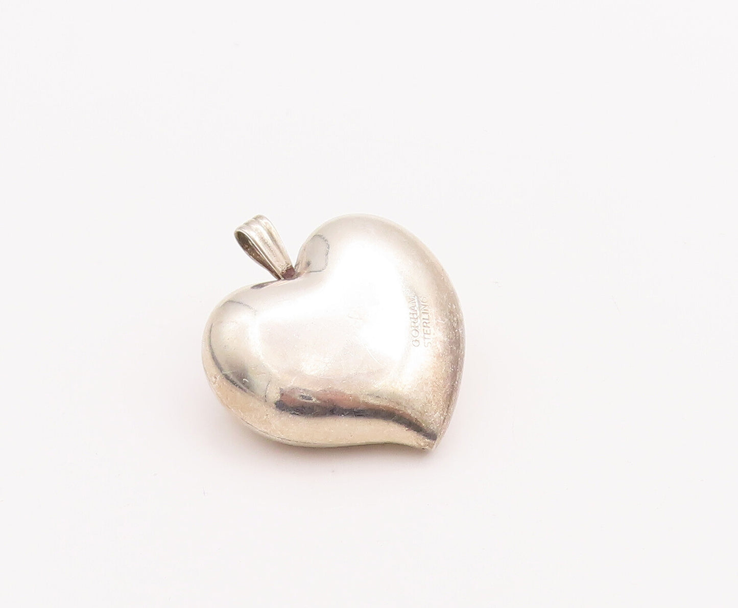 925 Sterling Silver Vintage Pendant GORHAM Puffed Carved Rose Heart  PT23256