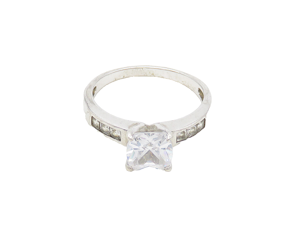 925 Sterling Silver  Cubic Zirconia Solitaire With Accents Ring Sz 7  RG17348