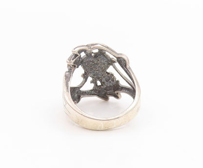 925 Sterling Silver Vintage Ring OTT Love Heart Floral Scrollwork  Sz 6  RG36106