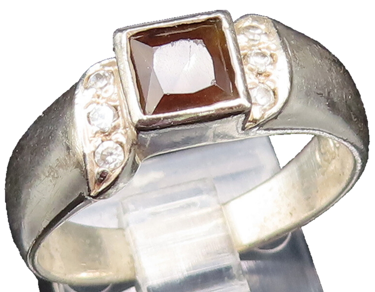 925 Silver  Vintage Inlaid Smoky Quartz & Topaz Swirl Ring Sz 9  RG25517