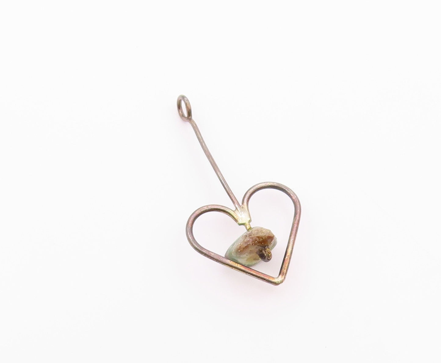 925 Sterling Silver  Vintage Open Love Heart & Jasper Hook Pendant  PT21430
