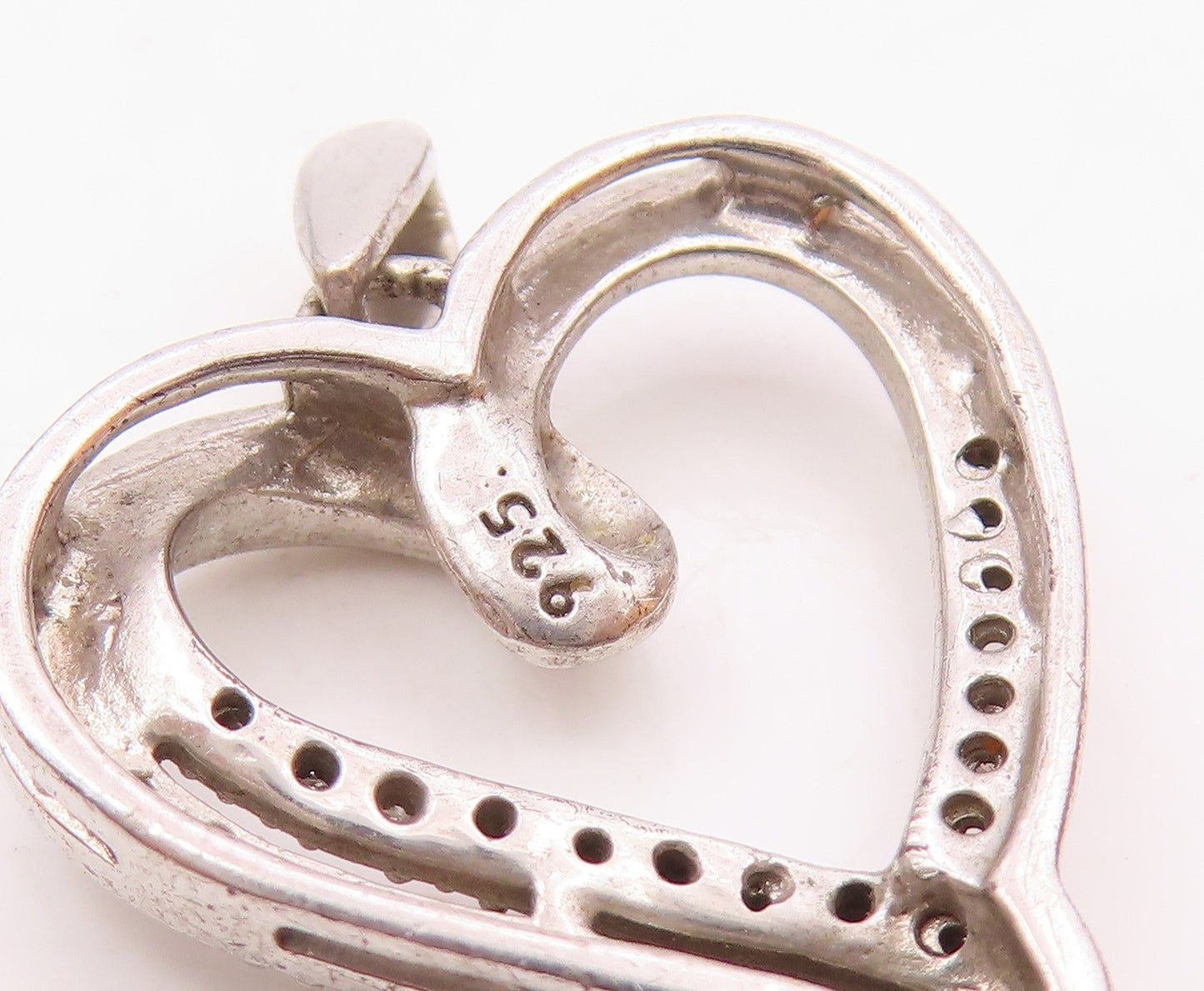 925 Sterling Silver  Vintage Genuine Diamonds Open Love Heart Pendant  PT19467