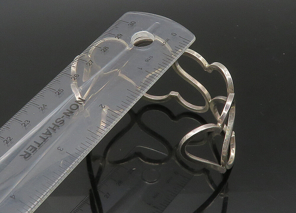 MEXICO 925 Silver  Vintage Shiny Up & Down Love Hearts Cuff Bracelet  BT8849