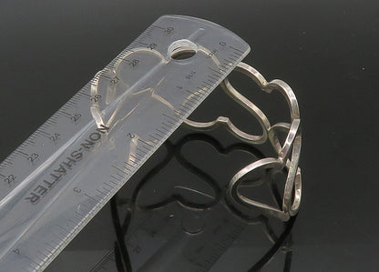 MEXICO 925 Silver  Vintage Shiny Up & Down Love Hearts Cuff Bracelet  BT8849