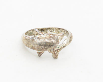 925 Sterling Silver  Vintage Shiny Dolphin Bypass Band Ring Sz 9.5  RG18625