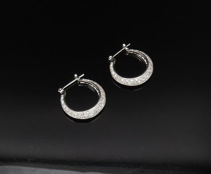 925 Sterling Silver  Vintage Elegant Cubic Zirconia Hoop Earrings  EG12005