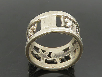 925 Silver  Vintage Flowers & Elephant Cut Out Band Ring Sz 6.5  RG24370