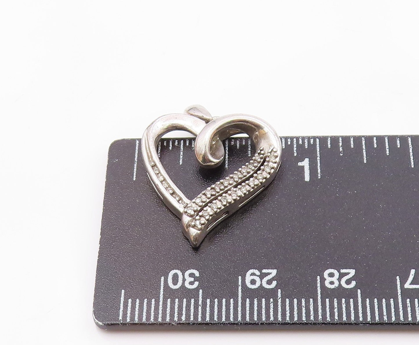 925 Sterling Silver  Vintage Genuine Diamonds Open Love Heart Pendant  PT19467