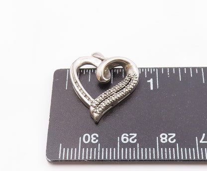 925 Sterling Silver  Vintage Genuine Diamonds Open Love Heart Pendant  PT19467