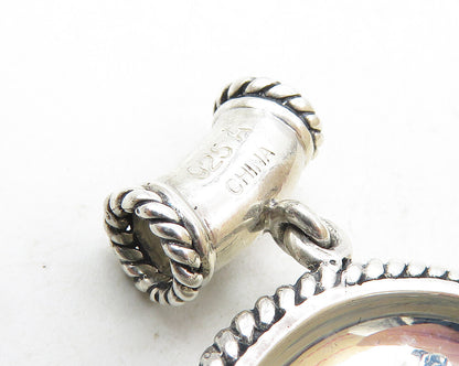 925 Sterling Silver  Vintage Raised Floral Design Round Slide Pendant  PT7488