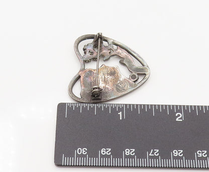 925 Silver  Vintage Antique Flower Lady Cutout Heart Brooch Pin  BP10149