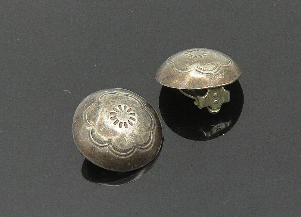 SOUTHWESTERN 925 Silver Vintage Flower Non Pierce Button Earrings EG10106