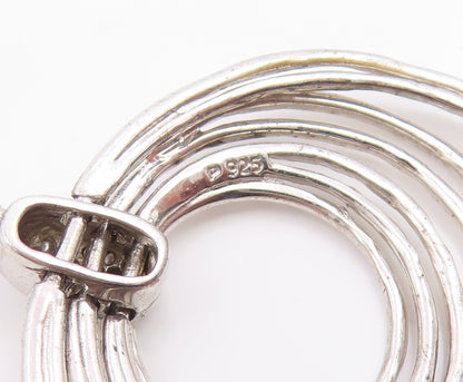 925 Sterling Silver Vintage Earrings Real Diamonds Open Circles Hook  EG14203