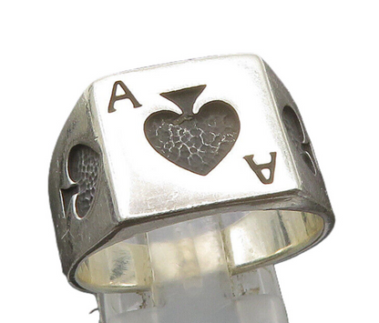 925 Sterling Silver  Vintage Ace Of Spades Poker Card Ring Sz 10  RG24242