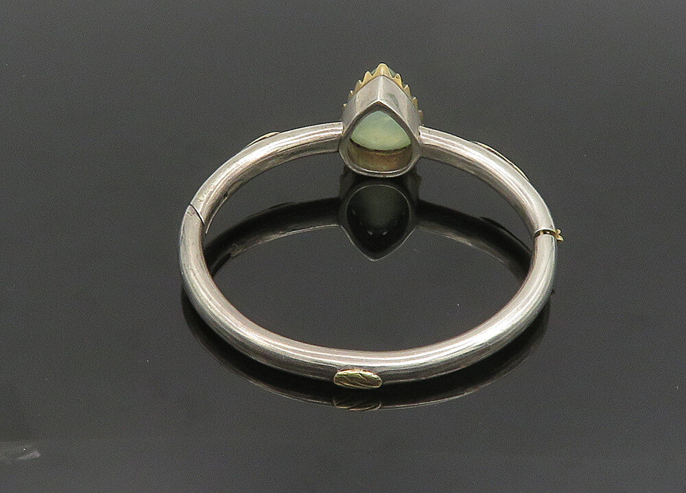 925 Silver & 14K GOLD  Vintage Cabochon Peridot Hinge Bangle Bracelet  BT8098