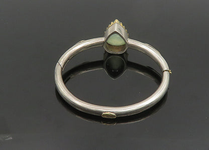 925 Silver & 14K GOLD  Vintage Cabochon Peridot Hinge Bangle Bracelet  BT8098