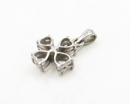 925 Sterling Silver  Vintage Shiny Cubic Zirconia Floral Pendant  PT15259