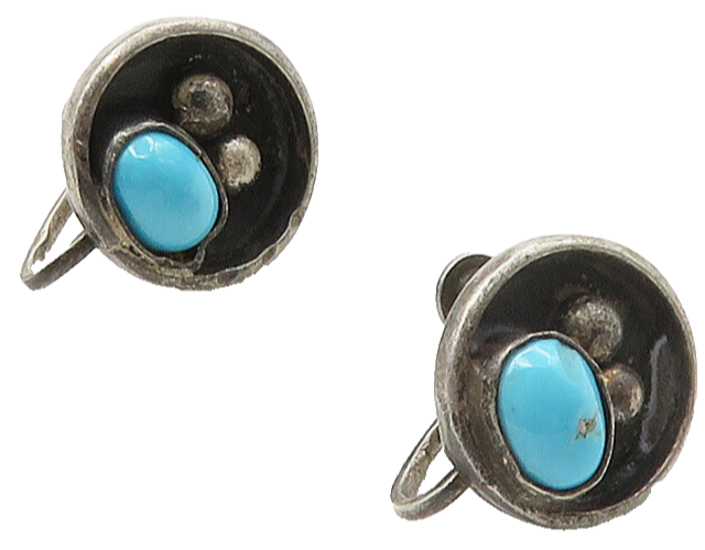 SOUTHWESTERN 925 Silver Vintage Turquoise Non Pierce Drop Earrings EG8152