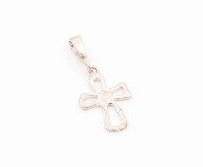 925 Silver   Vintage Open Religious Cross With Love Heart Pendant  PT20553