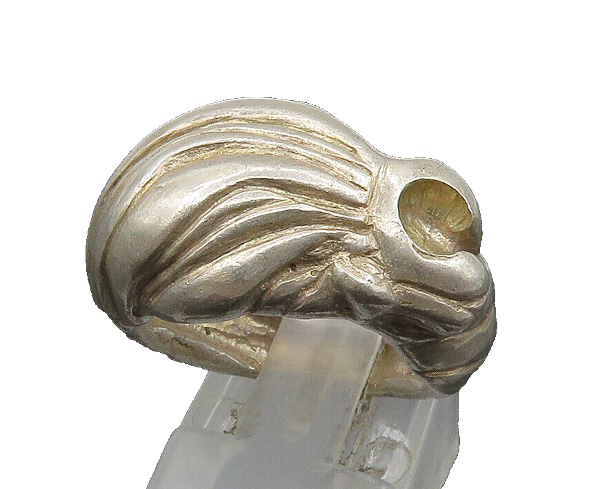 925 Sterling Silver  Vintage Shiny Fluted Lion Motif Ring Sz 6.5  RG24164