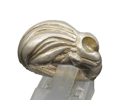 925 Sterling Silver  Vintage Shiny Fluted Lion Motif Ring Sz 6.5  RG24164