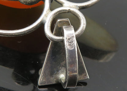 925 Sterling Silver Vintage Cabochon Amber Butterfly Heavy Large Pendant PT18351