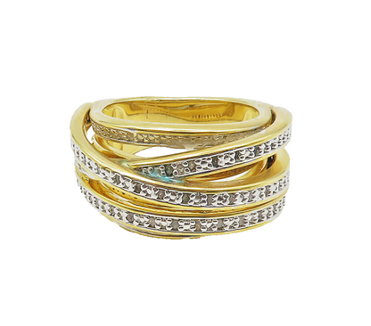 925 Sterling Silver  Genuine Diamonds Gold Plated Split Band Ring Sz 7 RG15536