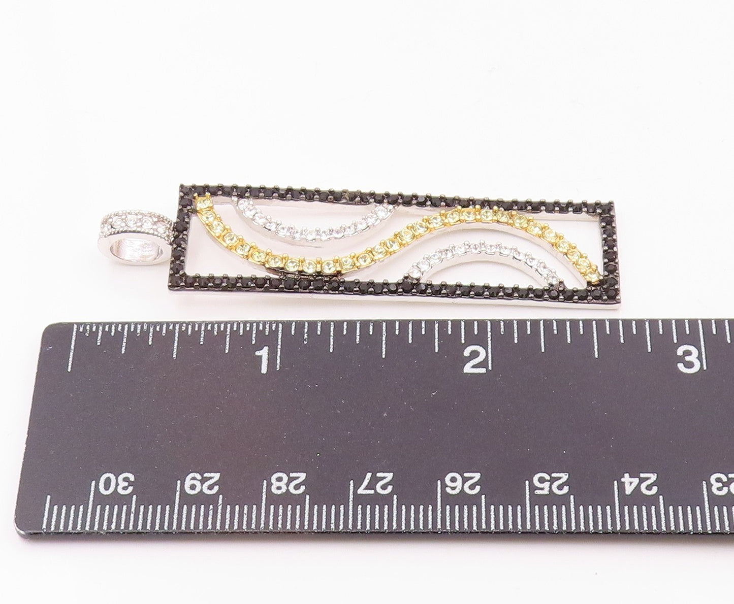 925 Sterling Silver  Shiny Cubic Zirconia & Black Hematite Pendant  PT14664