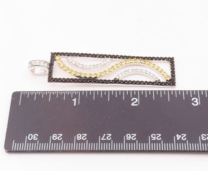 925 Sterling Silver  Shiny Cubic Zirconia & Black Hematite Pendant  PT14664