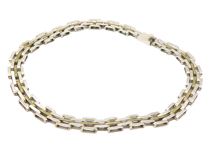 MEXICO 925 Sterling Silver  Vintage Shiny Hinge Link Chain Necklace  NE2744