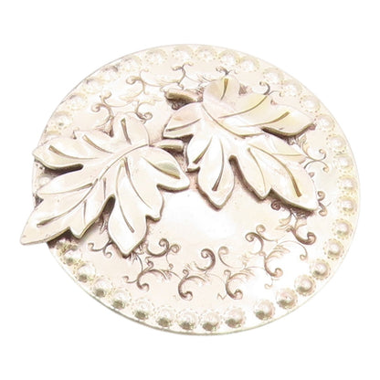 GRET BARKIN 925 Silver  Vintage Oak Leaf Swirl Pattern Brooch Pin  BP9385