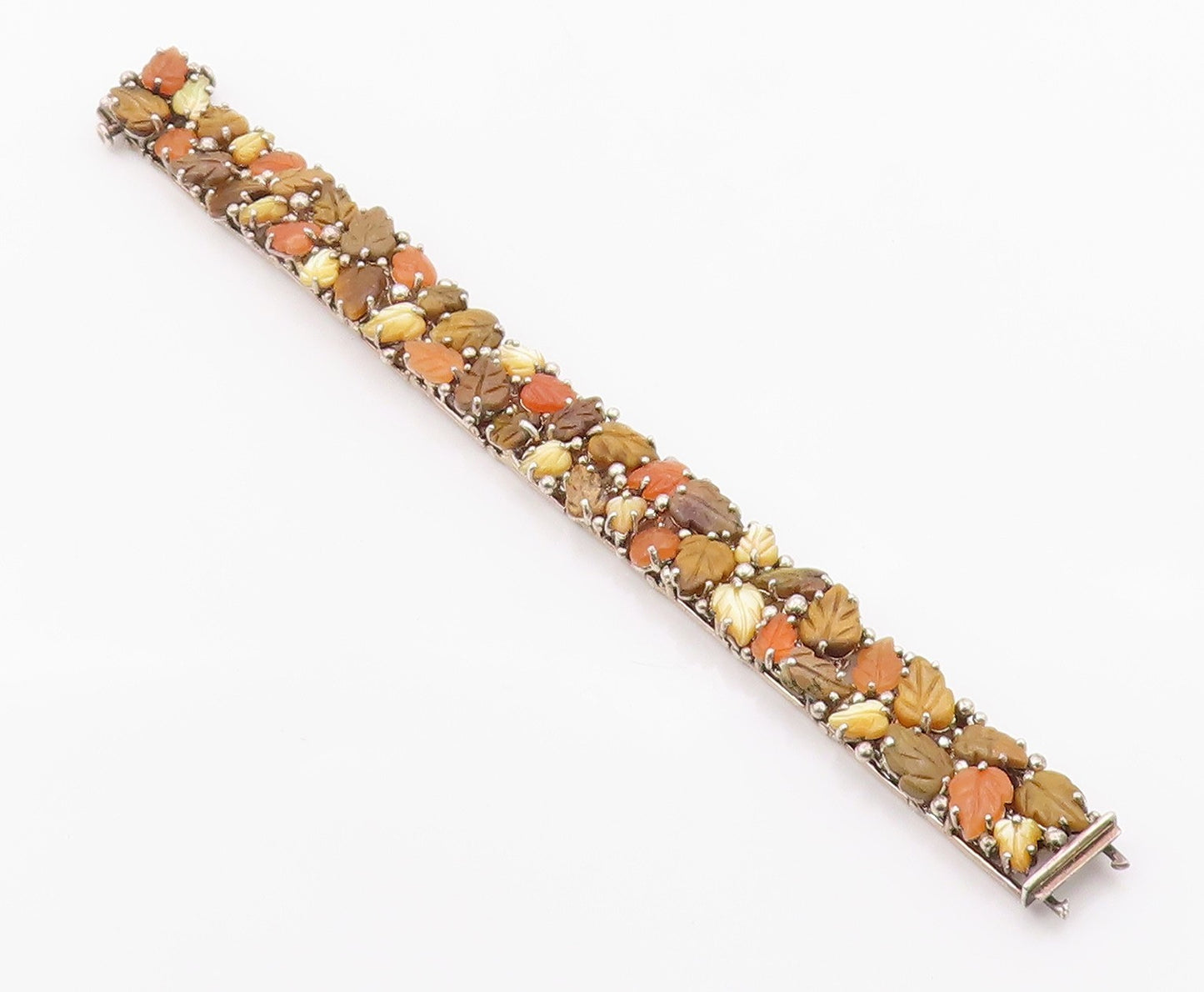 925 Sterling Silver Vintage Bracelet WHITNEY KELLY Gemstone Fall Leaves  BT12116