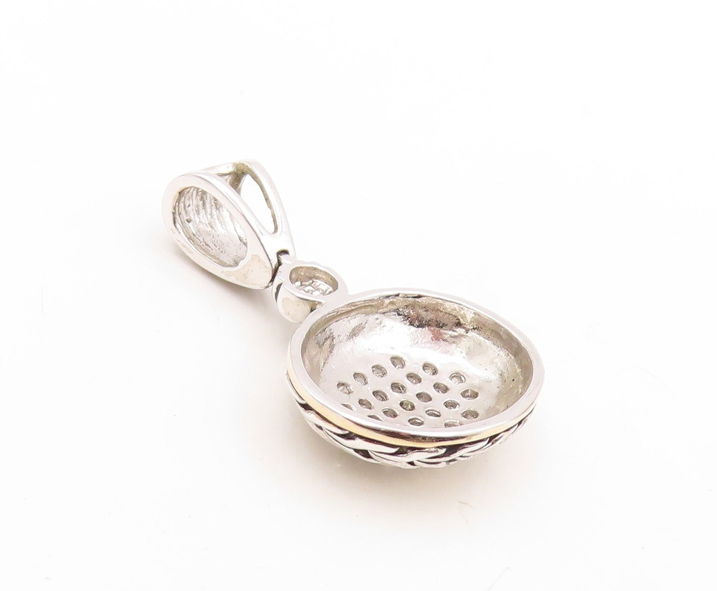 925 Sterling Silver Vintage Pendant Minimalist Carved Oval CZ Inlay  PT23605