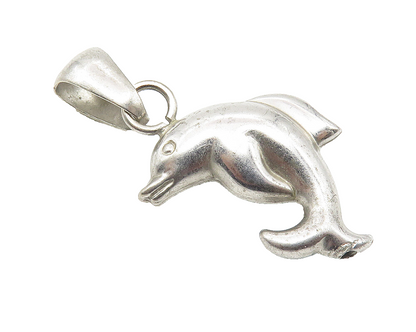 925 Sterling Silver  Vintage Topaz Hollow Leaping Dolphin Pendant  PT8470