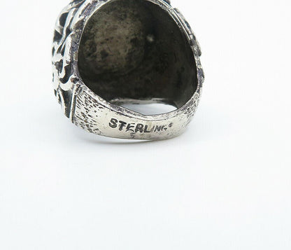 925 Sterling Silver  Vintage Black Onyx Chiseled Cocktail Ring Sz 7  RG8285
