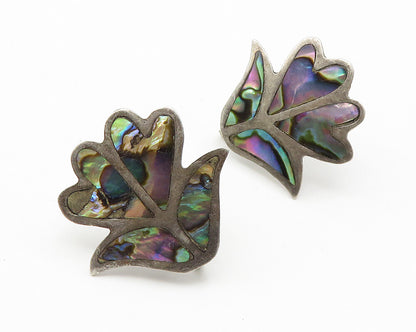 MEXICO 925 Silver  Vintage Abalone Flower Motif Non Pierce Earrings  EG5840