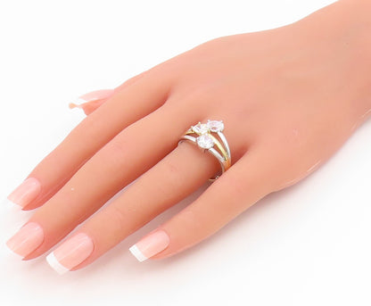 925 Sterling Silver Vintage Ring Two Tone CZ Modern Crossover Band Sz 10 RG35046