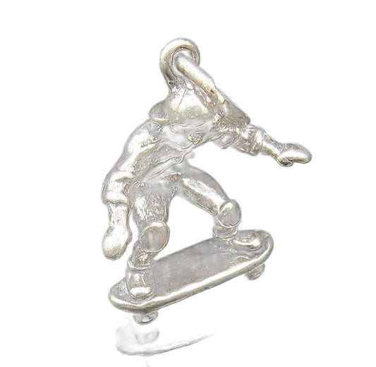 925 Sterling Silver  Vintage Sculpted Man Riding Skateboard Pendant  PT21589