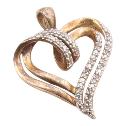 925 Sterling Silver  Vintage Genuine Diamonds Open Love Heart Pendant  PT19466