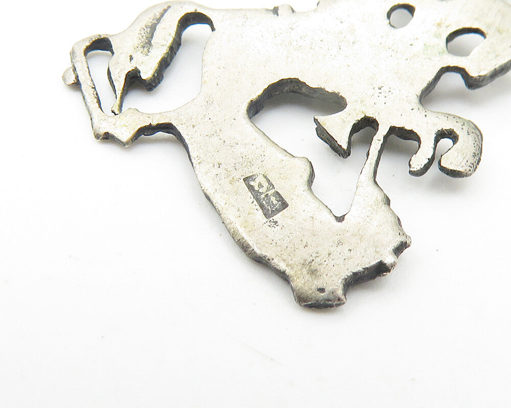 925 Sterling Silver  Vintage Oxidized Knight Riding Horse Pendant  PT8603