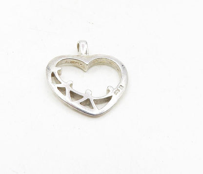 925 Sterling Silver  Vintage Shiny Open Love Heart Unity Drop Pendant  PT6546
