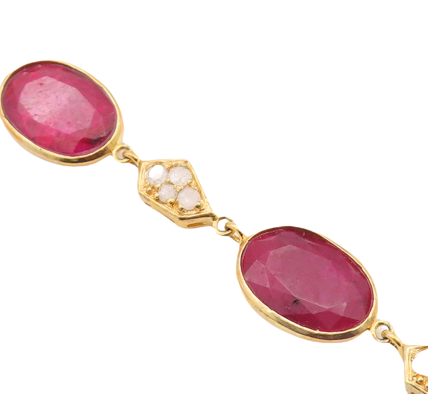 925 Sterling Silver Vintage Bracelet Gold Plated Diamonds & Oval Ruby  BT10838