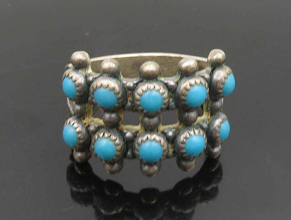 POST BELL 925 Silver  Vintage Etched Beaded Turquoise Ring Sz 6  RG24471
