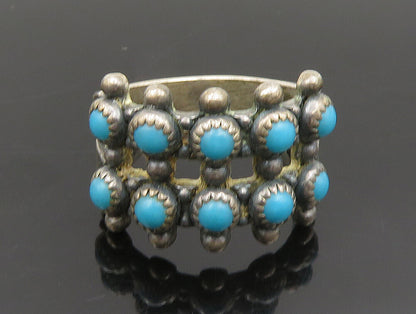 POST BELL 925 Silver  Vintage Etched Beaded Turquoise Ring Sz 6  RG24471