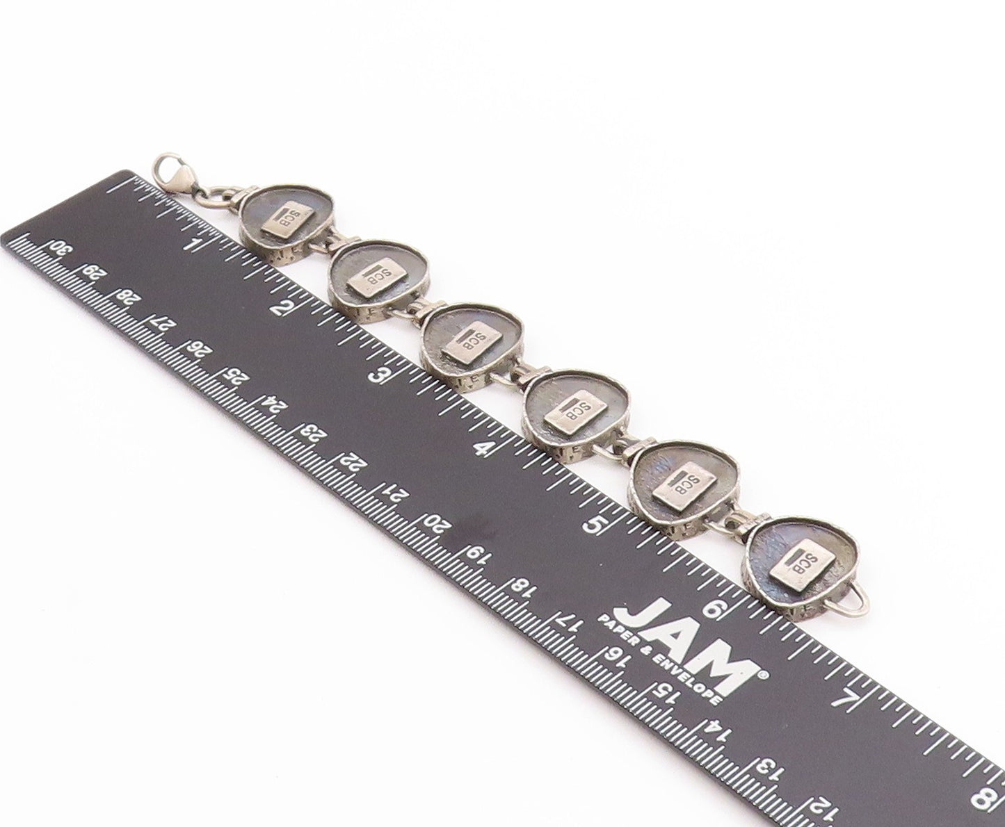 925 Sterling Silver Vintage Bracelet Etched Geometric Echoes Link Chain  BT11399